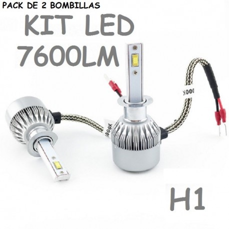 KIT BOMBILLA H1 LUZ LED 7600 LUMENES 12V / 24V COCHE MOTO FURGONETA CAMION