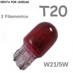 Bombilla T20 Halógena de Filamento Coche 580 7443 W21/5W Rojo Roja