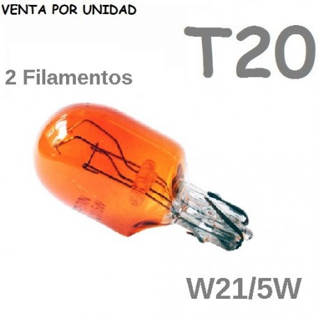 Bombilla T20 Halógena de Filamento Coche 580 7443 W21/5W Ambar Naranja