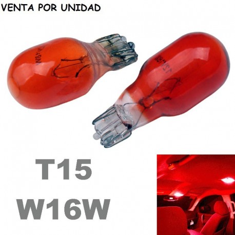 Bombilla T15 W16W Halógena Roja de Cuña Coche Moto 12V